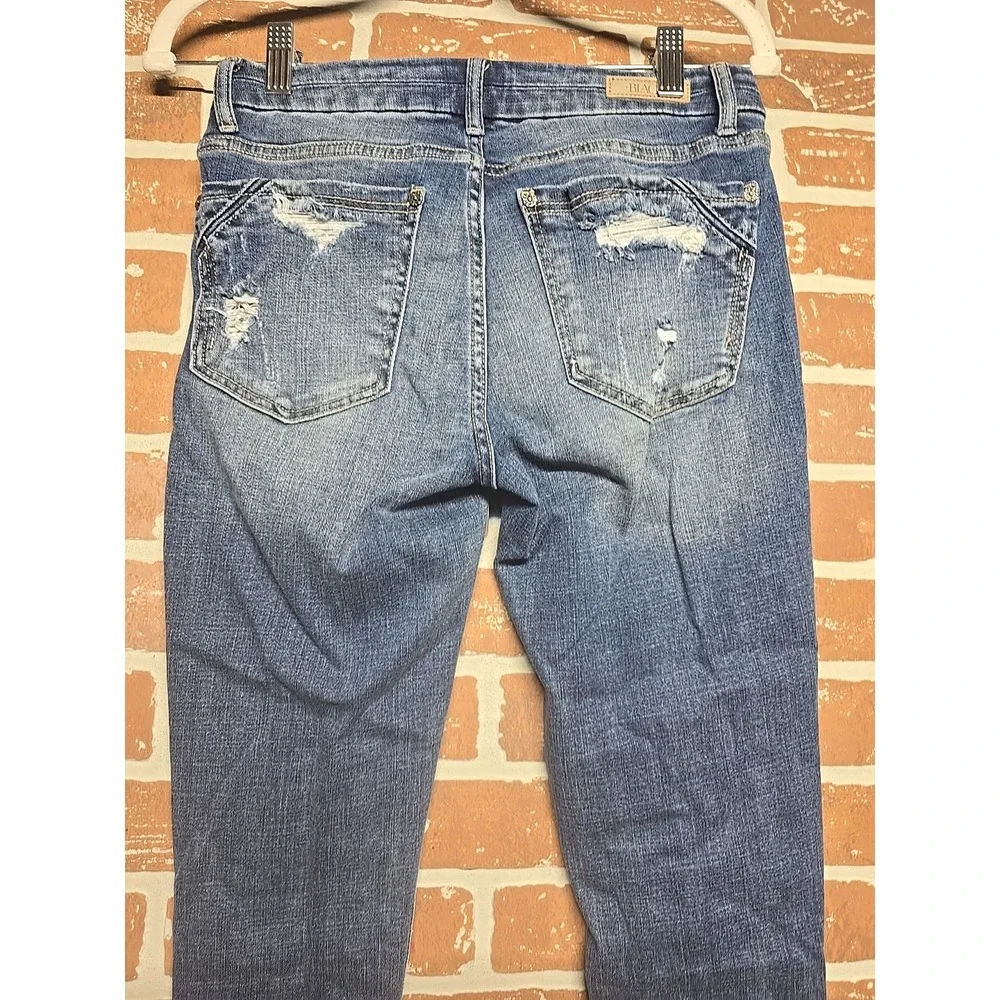 BKE Sz 27x32 Skinny Women's Jeans Med Blue Distressed Low Rise Rock School Denim